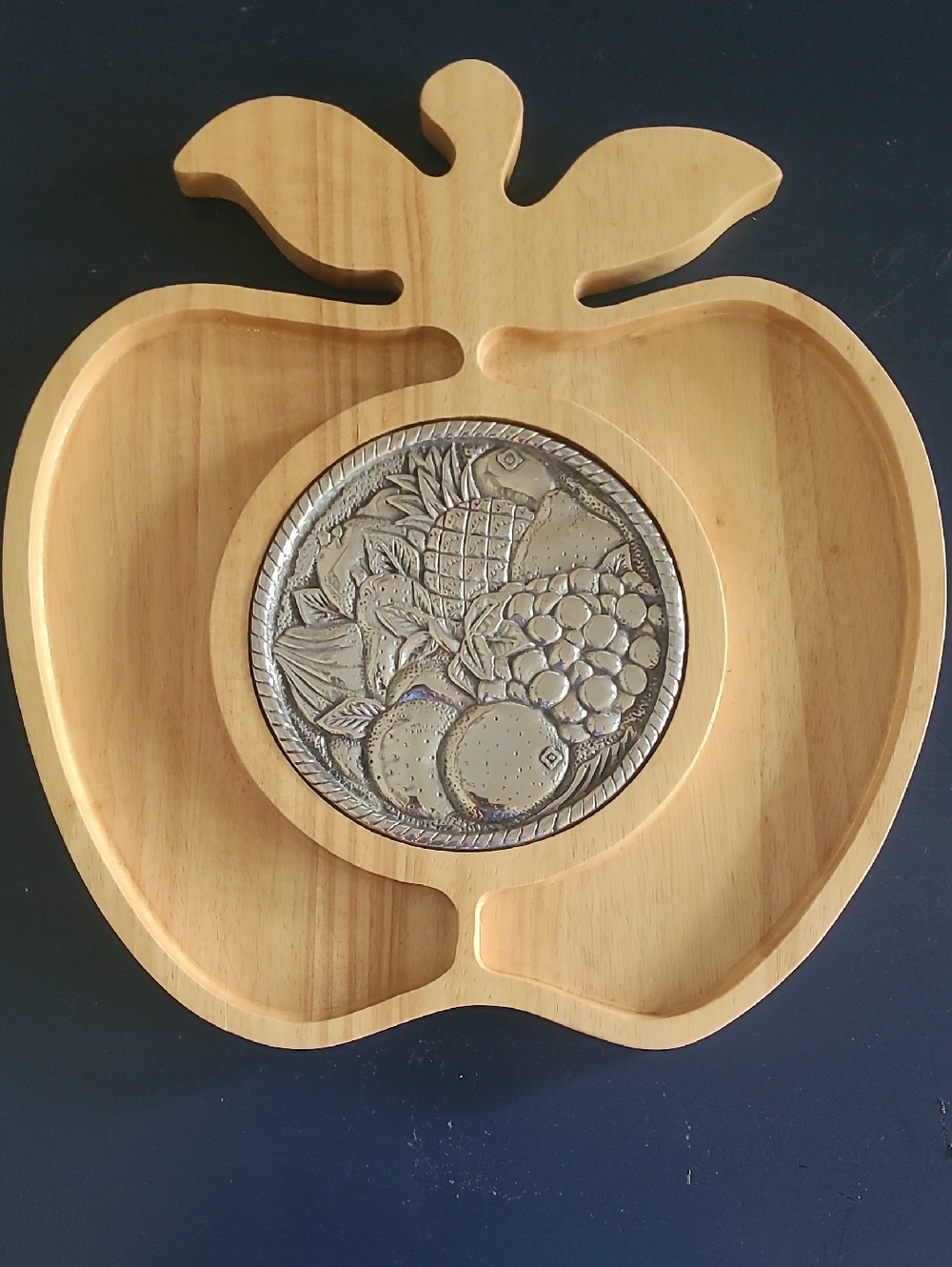 Wood And Pewter Fruit Or Cheese Tray